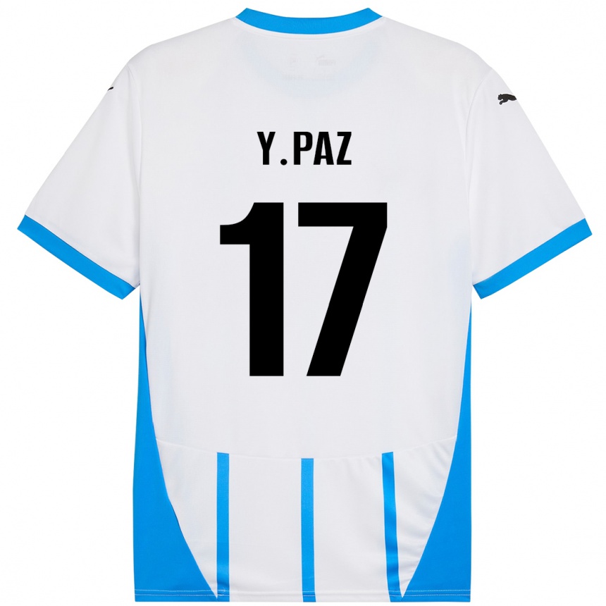 Kinder Fußball Yeferson Paz #17 Weiß Blau Auswärtstrikot Trikot 2024/25 T-Shirt Luxemburg