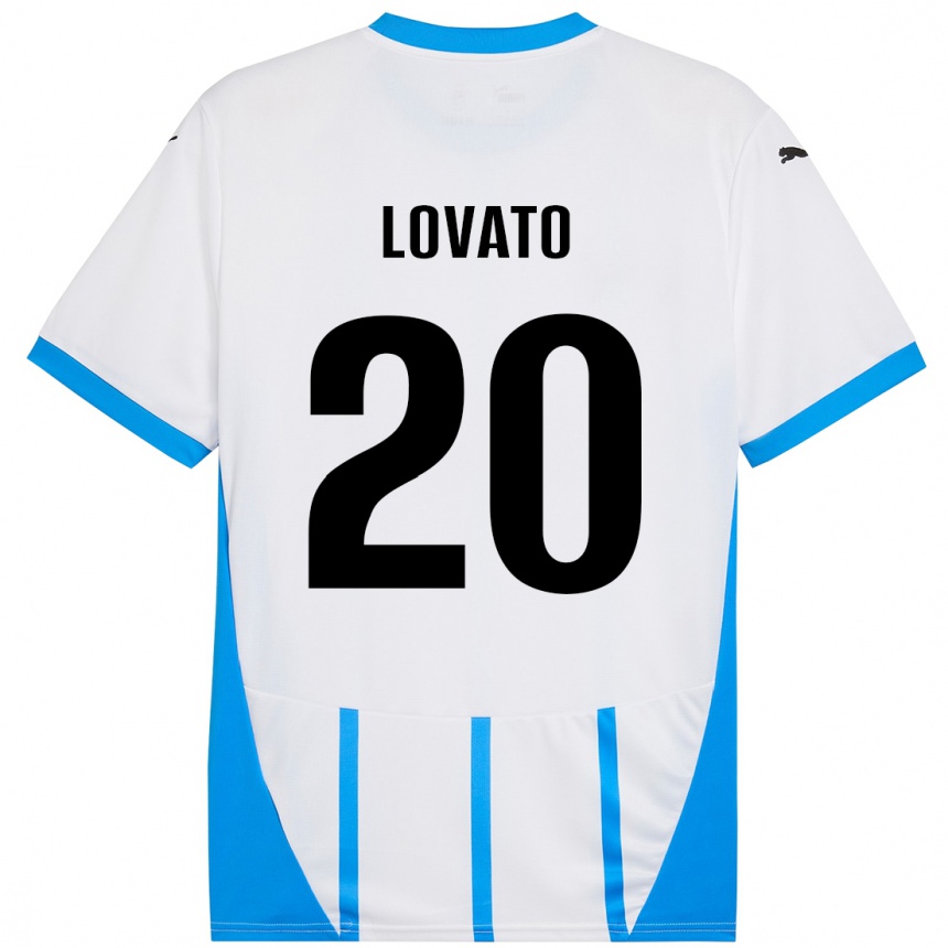 Kinder Fußball Matteo Lovato #20 Weiß Blau Auswärtstrikot Trikot 2024/25 T-Shirt Luxemburg