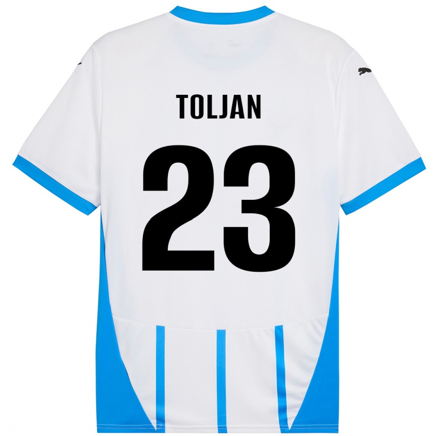 Kinder Fußball Jeremy Toljan #23 Weiß Blau Auswärtstrikot Trikot 2024/25 T-Shirt Luxemburg