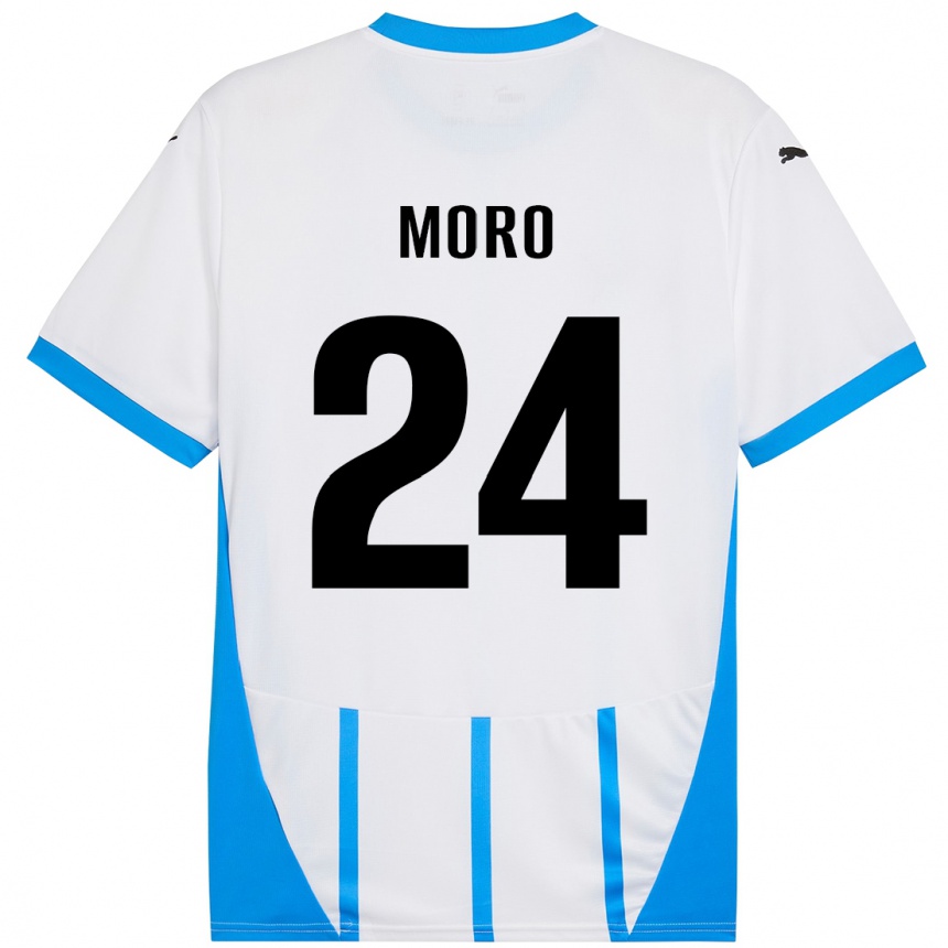 Kinder Fußball Luca Moro #24 Weiß Blau Auswärtstrikot Trikot 2024/25 T-Shirt Luxemburg