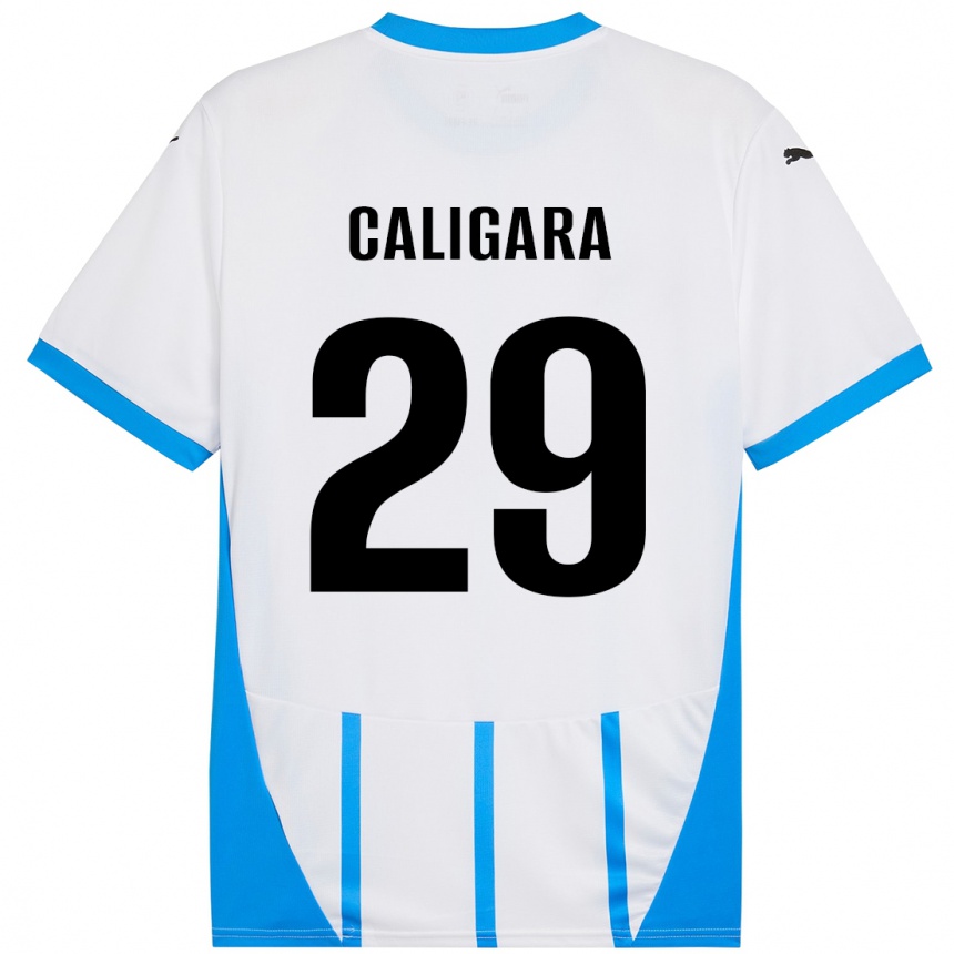 Kinder Fußball Fabrizio Caligara #29 Weiß Blau Auswärtstrikot Trikot 2024/25 T-Shirt Luxemburg