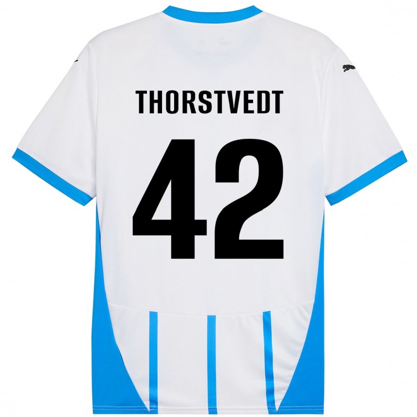 Kinder Fußball Kristian Thorstvedt #42 Weiß Blau Auswärtstrikot Trikot 2024/25 T-Shirt Luxemburg