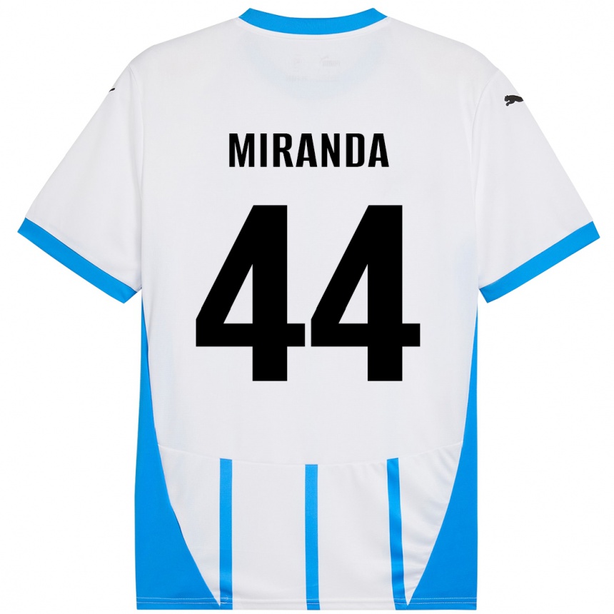 Kinder Fußball Kevin Miranda #44 Weiß Blau Auswärtstrikot Trikot 2024/25 T-Shirt Luxemburg