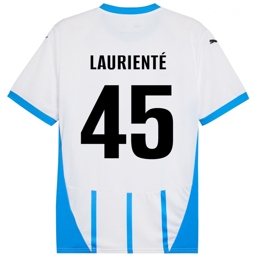 Kinder Fußball Armand Laurienté #45 Weiß Blau Auswärtstrikot Trikot 2024/25 T-Shirt Luxemburg