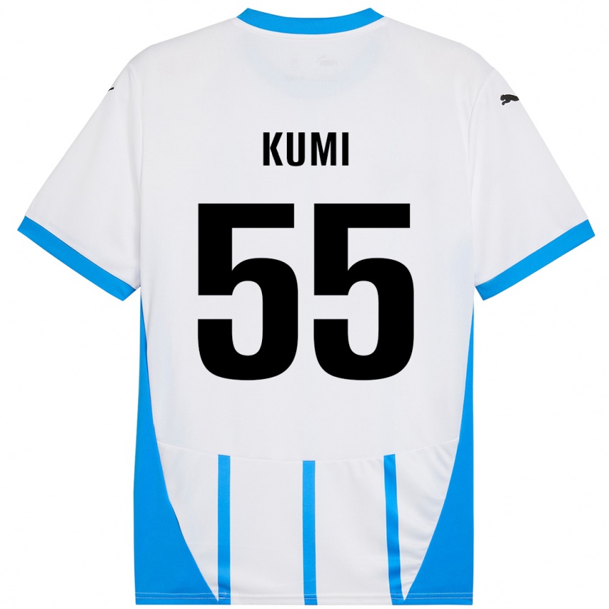 Kinder Fußball Justin Kumi #55 Weiß Blau Auswärtstrikot Trikot 2024/25 T-Shirt Luxemburg