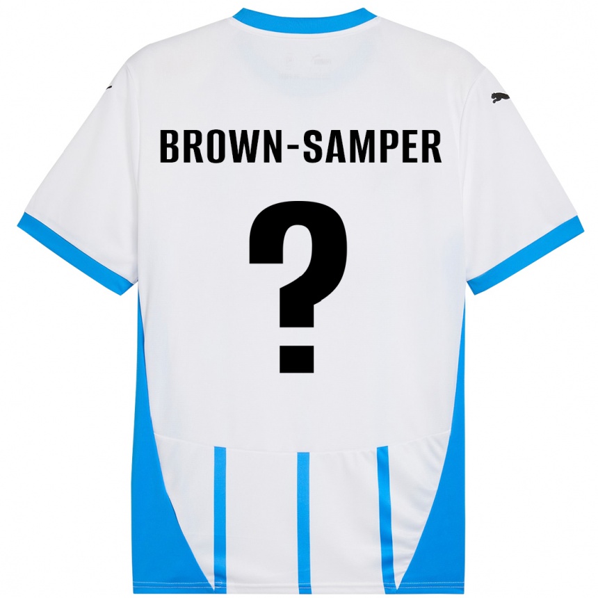 Kinder Fußball Isaac Brown-Samper #0 Weiß Blau Auswärtstrikot Trikot 2024/25 T-Shirt Luxemburg