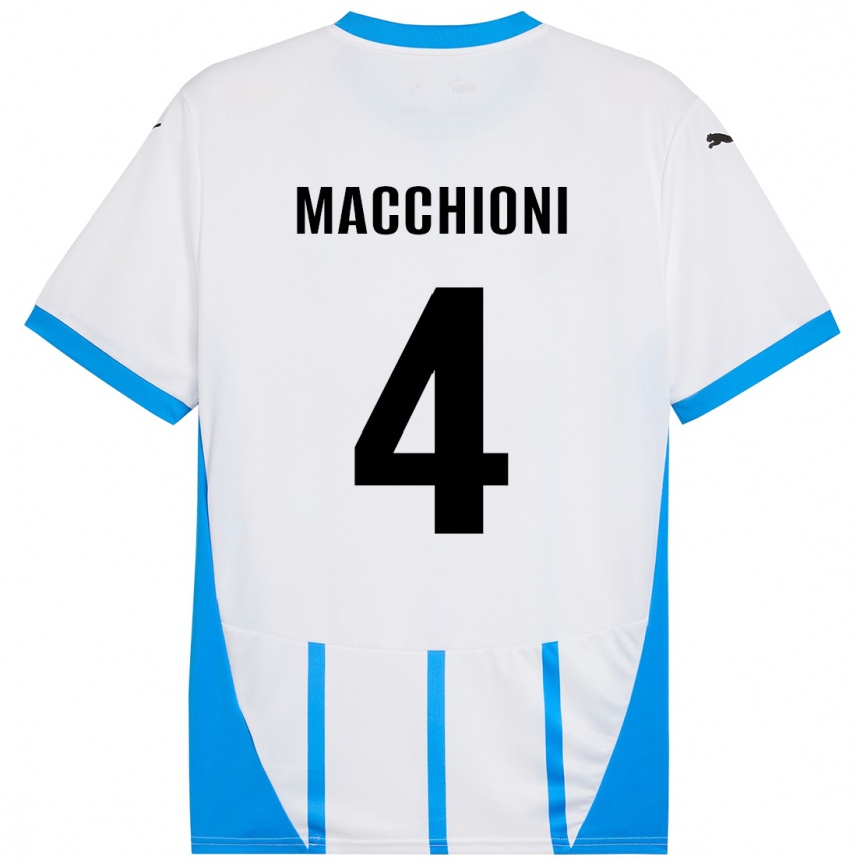 Kinder Fußball Tommaso Macchioni #4 Weiß Blau Auswärtstrikot Trikot 2024/25 T-Shirt Luxemburg