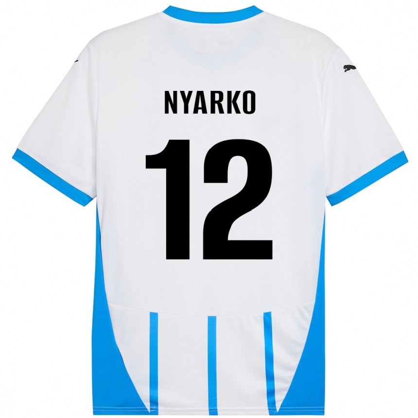 Kinder Fußball Lorenzo Nyarko #12 Weiß Blau Auswärtstrikot Trikot 2024/25 T-Shirt Luxemburg