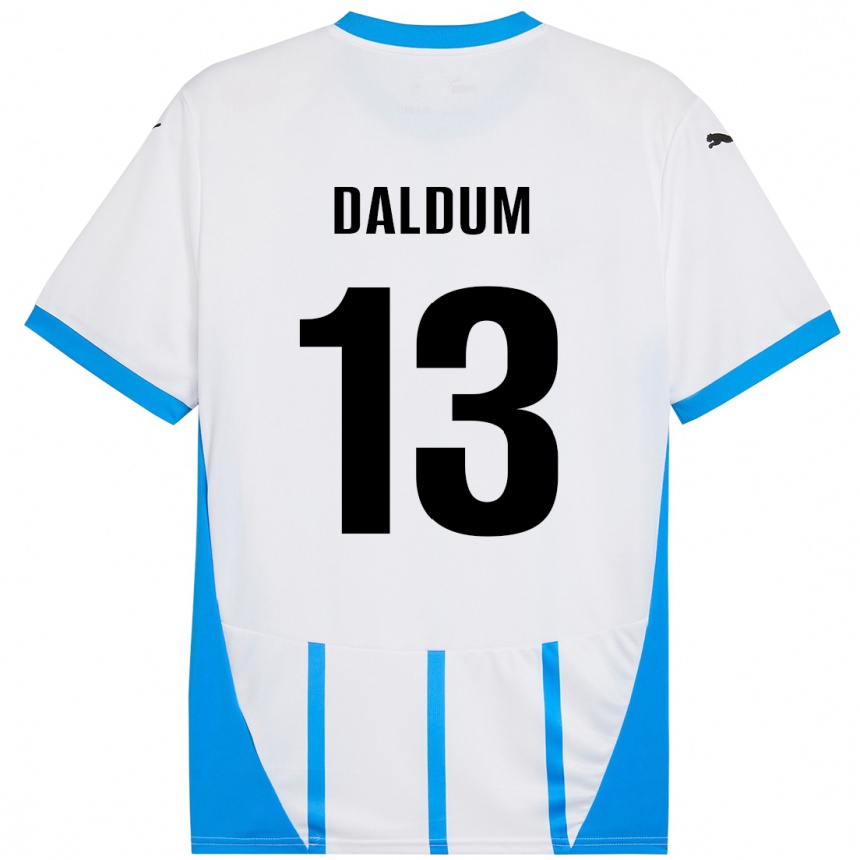 Kinder Fußball Sonosi Daldum #13 Weiß Blau Auswärtstrikot Trikot 2024/25 T-Shirt Luxemburg