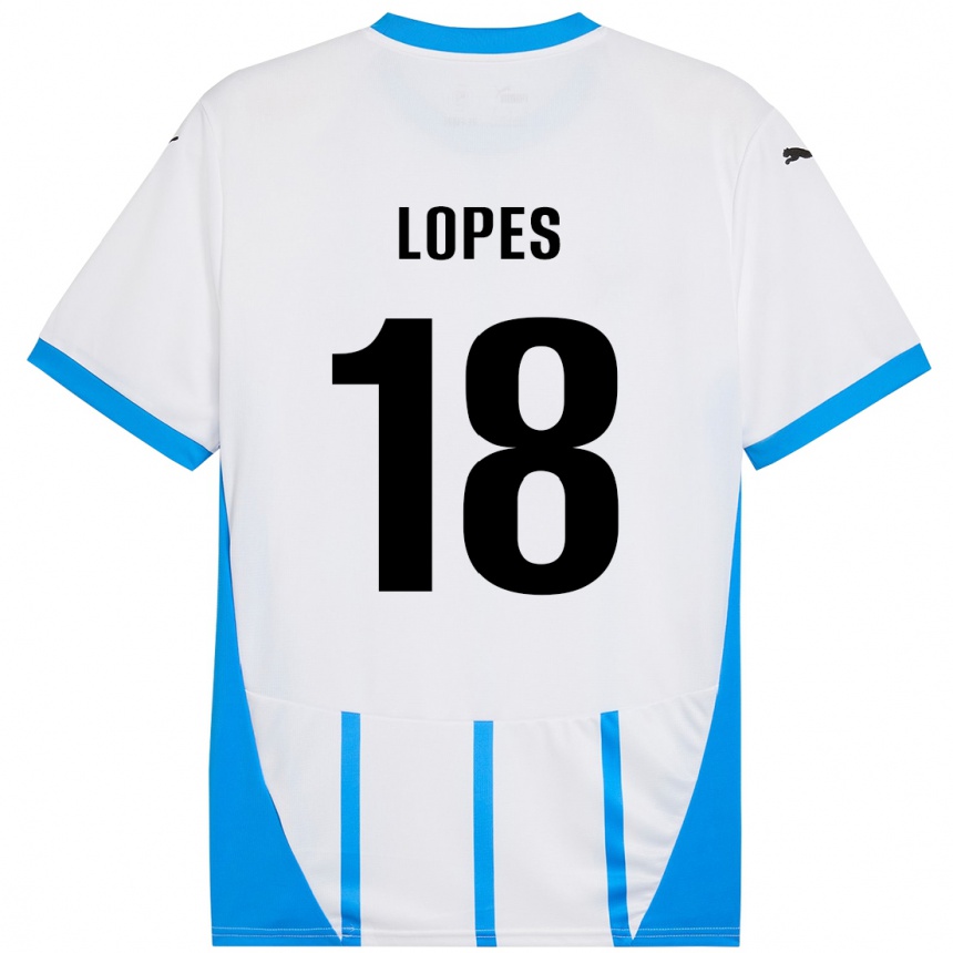 Kinder Fußball Emerick Lopes #18 Weiß Blau Auswärtstrikot Trikot 2024/25 T-Shirt Luxemburg