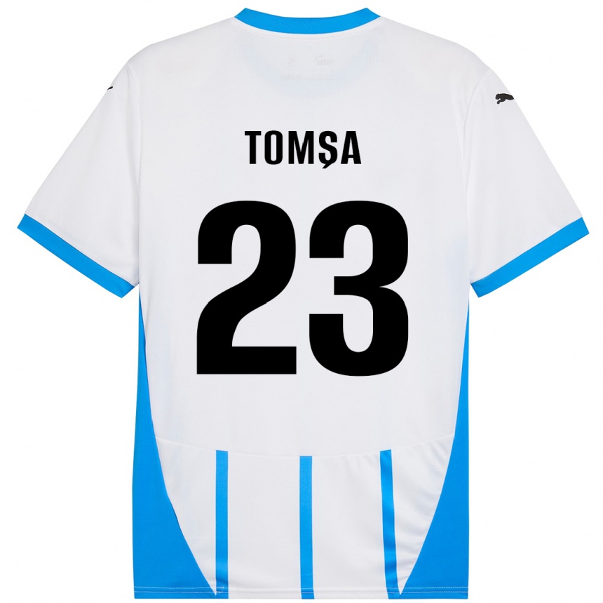 Kinder Fußball Troy Tomșa #23 Weiß Blau Auswärtstrikot Trikot 2024/25 T-Shirt Luxemburg