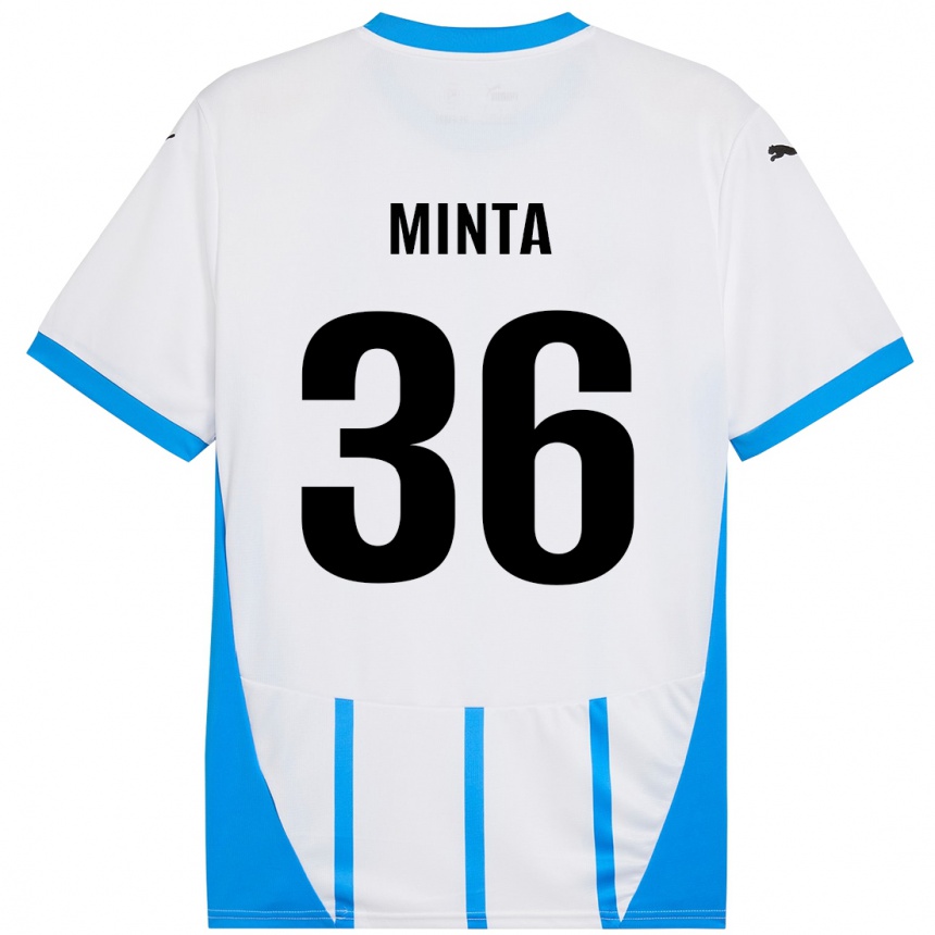 Kinder Fußball Amoako Minta #36 Weiß Blau Auswärtstrikot Trikot 2024/25 T-Shirt Luxemburg