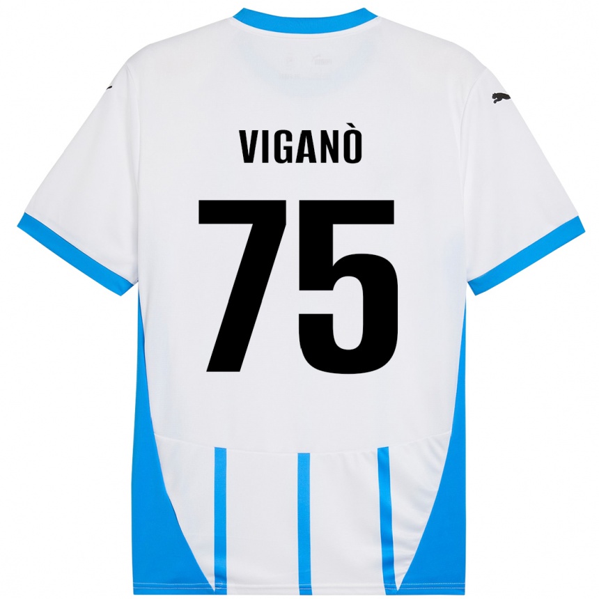 Kinder Fußball Lorenzo Viganò #75 Weiß Blau Auswärtstrikot Trikot 2024/25 T-Shirt Luxemburg