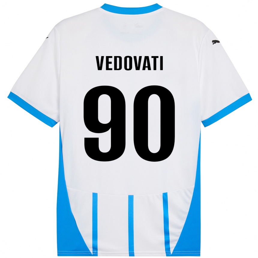 Kinder Fußball Gabriele Vedovati #90 Weiß Blau Auswärtstrikot Trikot 2024/25 T-Shirt Luxemburg