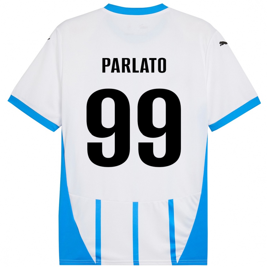 Kinder Fußball Claudio Parlato #99 Weiß Blau Auswärtstrikot Trikot 2024/25 T-Shirt Luxemburg