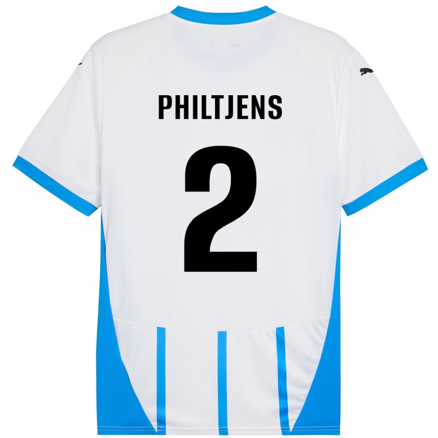 Kinder Fußball Davina Philtjens #2 Weiß Blau Auswärtstrikot Trikot 2024/25 T-Shirt Luxemburg