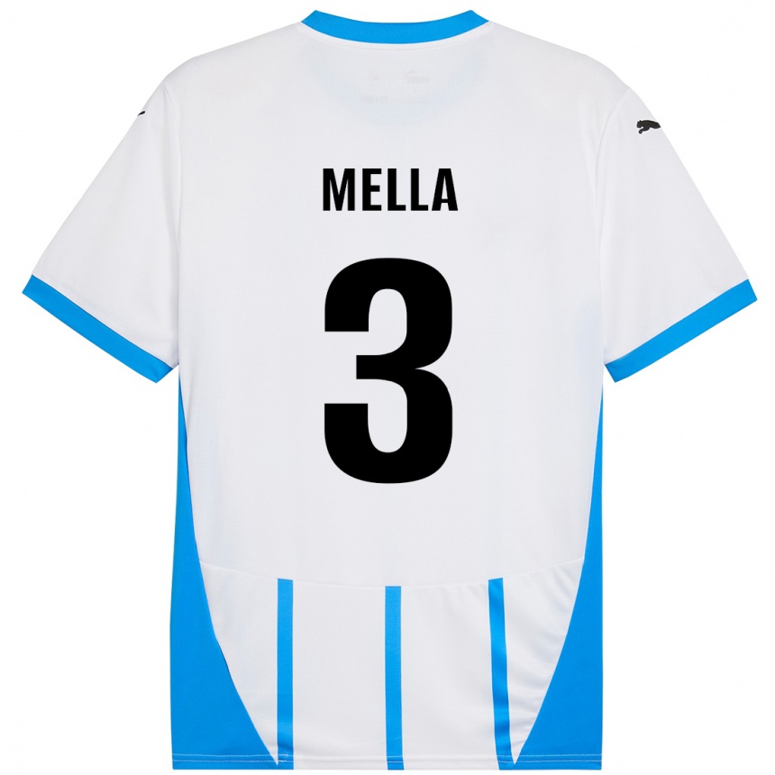 Kinder Fußball Sara Mella #3 Weiß Blau Auswärtstrikot Trikot 2024/25 T-Shirt Luxemburg