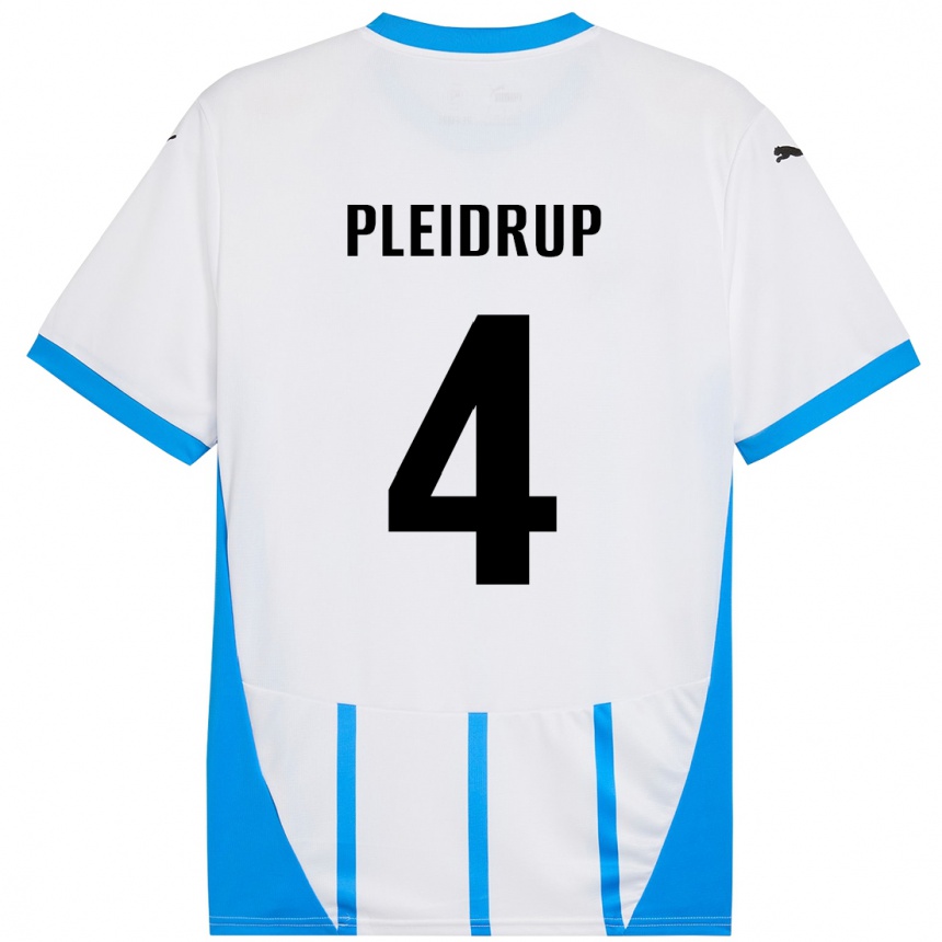 Kinder Fußball Caroline Pleidrup #4 Weiß Blau Auswärtstrikot Trikot 2024/25 T-Shirt Luxemburg