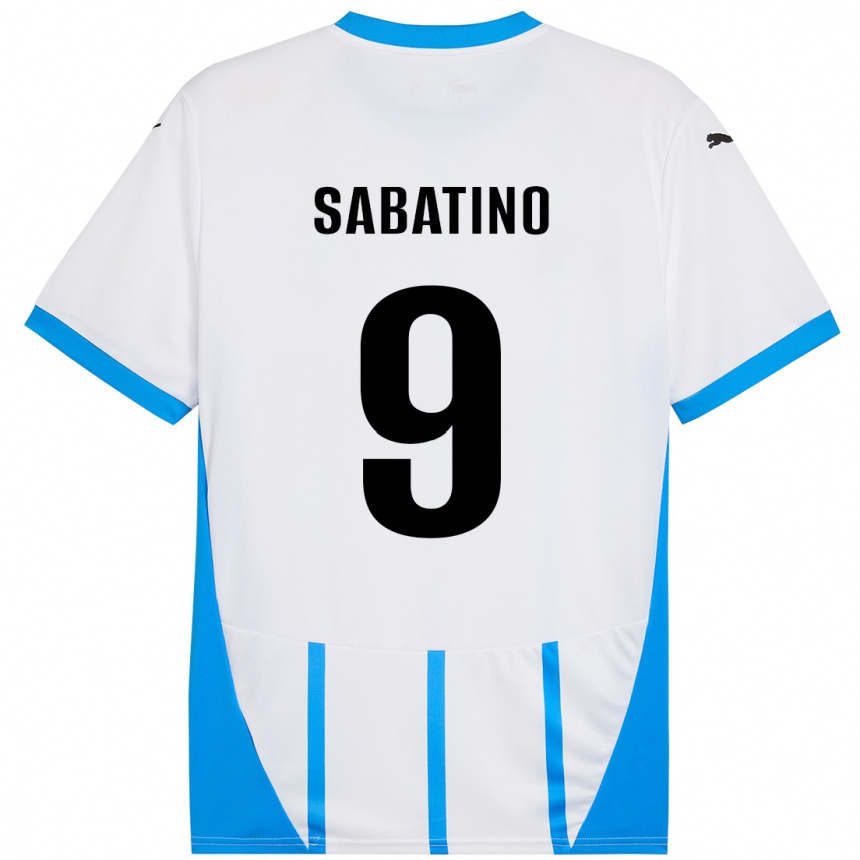 Kinder Fußball Daniela Sabatino #9 Weiß Blau Auswärtstrikot Trikot 2024/25 T-Shirt Luxemburg