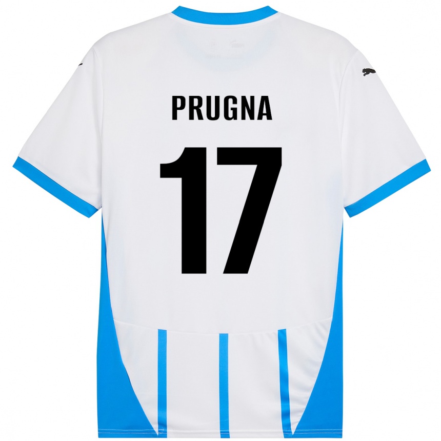 Kinder Fußball Cecilia Prugna #17 Weiß Blau Auswärtstrikot Trikot 2024/25 T-Shirt Luxemburg