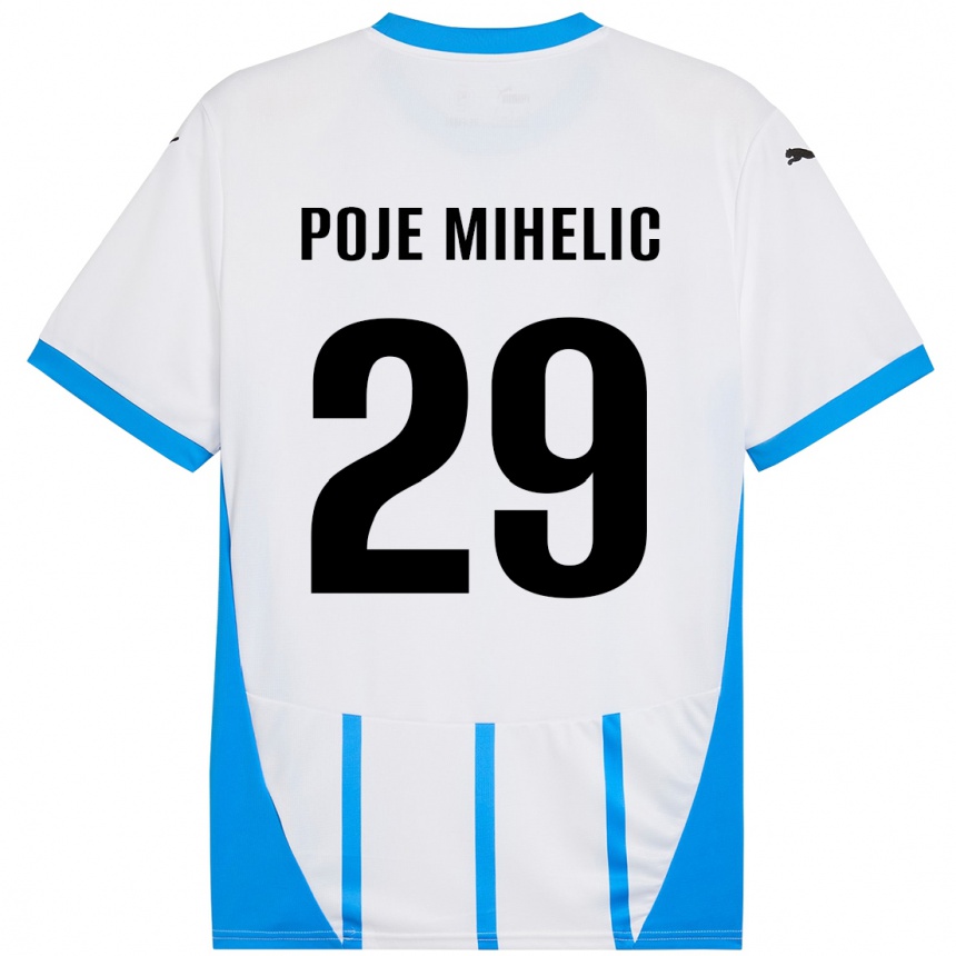 Kinder Fußball Naja Poje Mihelič #29 Weiß Blau Auswärtstrikot Trikot 2024/25 T-Shirt Luxemburg