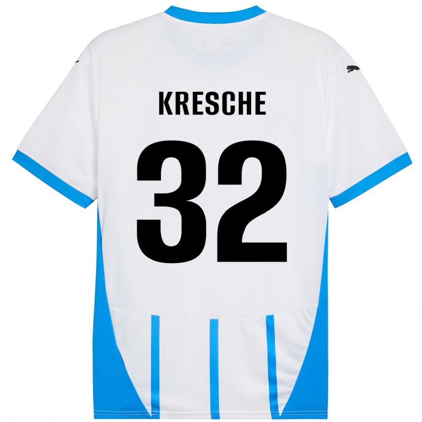 Kinder Fußball Isabella Kresche #32 Weiß Blau Auswärtstrikot Trikot 2024/25 T-Shirt Luxemburg