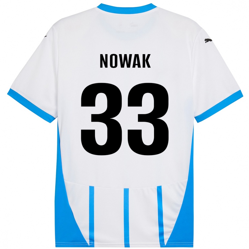 Kinder Fußball Julie Nowak #33 Weiß Blau Auswärtstrikot Trikot 2024/25 T-Shirt Luxemburg