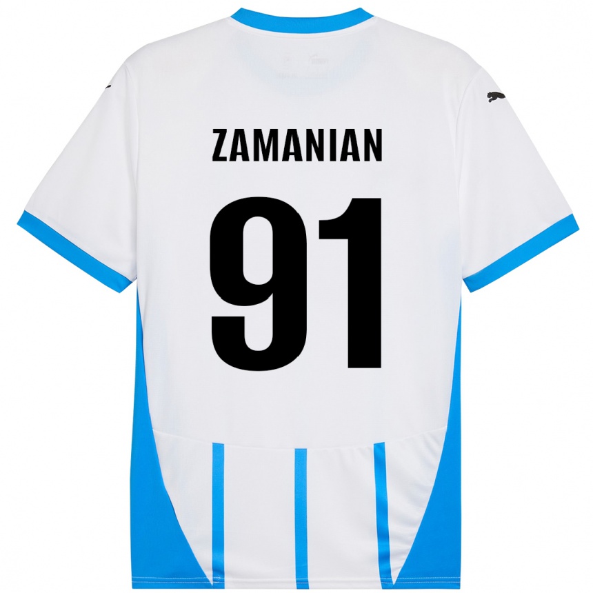 Kinder Fußball Annahita Zamanian #91 Weiß Blau Auswärtstrikot Trikot 2024/25 T-Shirt Luxemburg