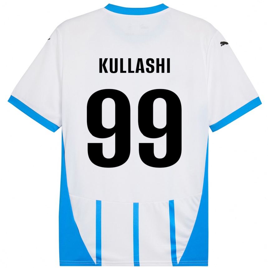 Kinder Fußball Loreta Kullashi #99 Weiß Blau Auswärtstrikot Trikot 2024/25 T-Shirt Luxemburg