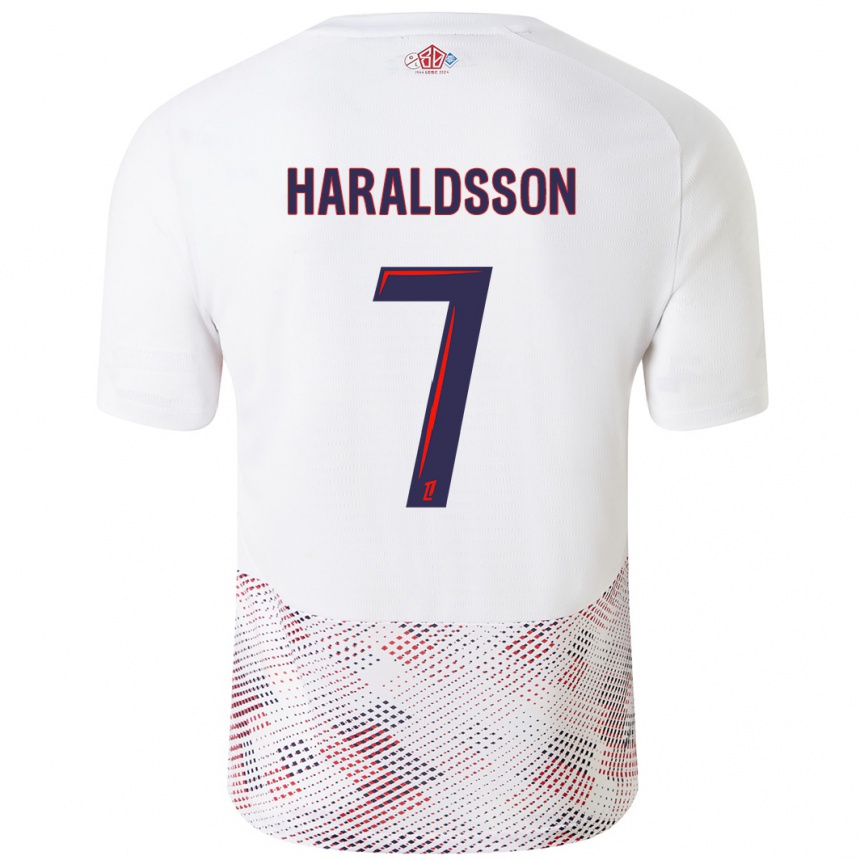 Kinder Fußball Hákon Arnar Haraldsson #7 Weiß Königsblau Auswärtstrikot Trikot 2024/25 T-Shirt Luxemburg