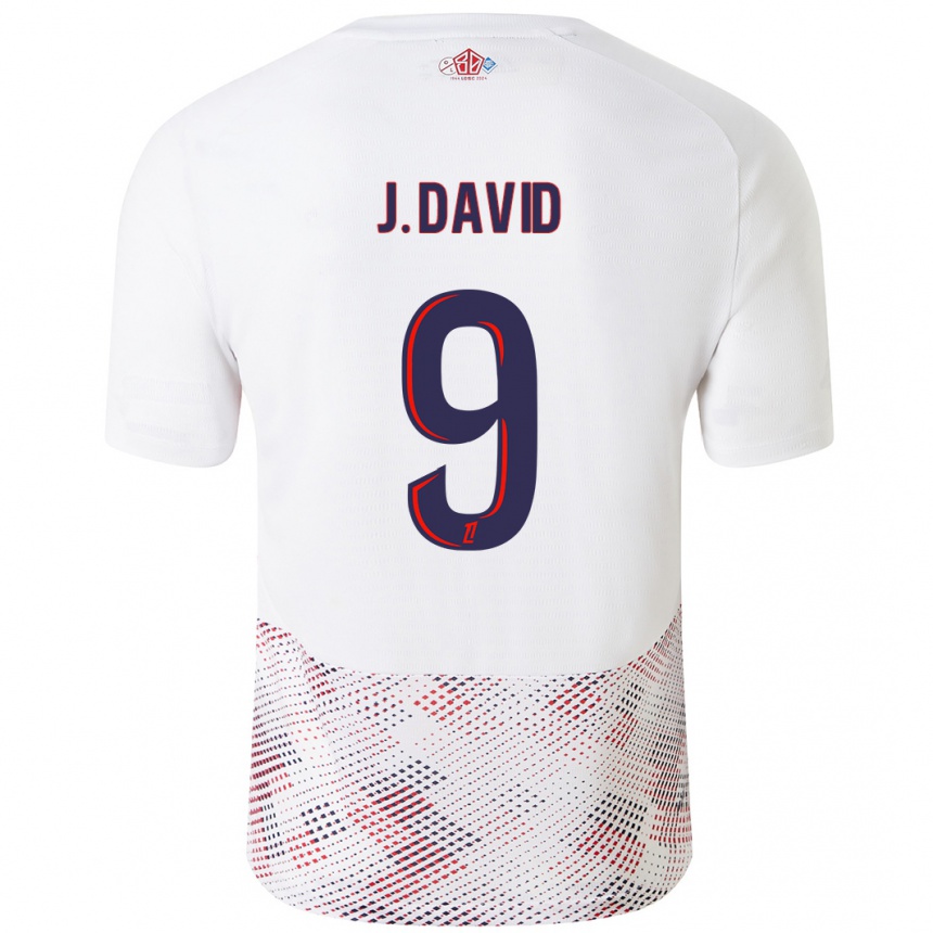 Kinder Fußball Jonathan David #9 Weiß Königsblau Auswärtstrikot Trikot 2024/25 T-Shirt Luxemburg