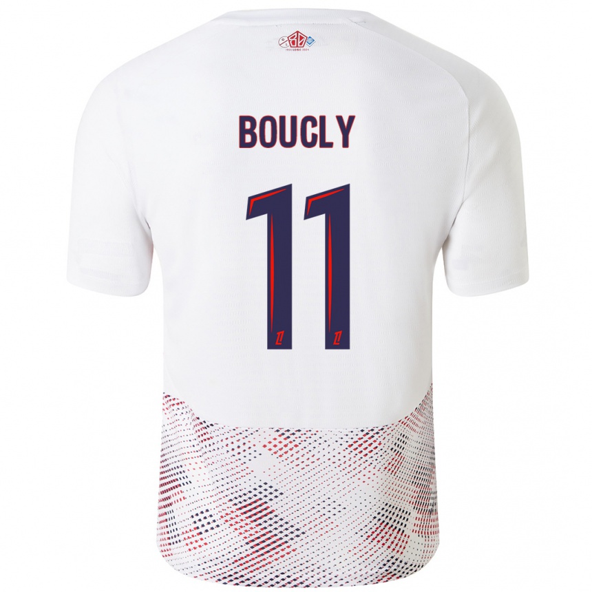 Kinder Fußball Maïté Boucly #11 Weiß Königsblau Auswärtstrikot Trikot 2024/25 T-Shirt Luxemburg