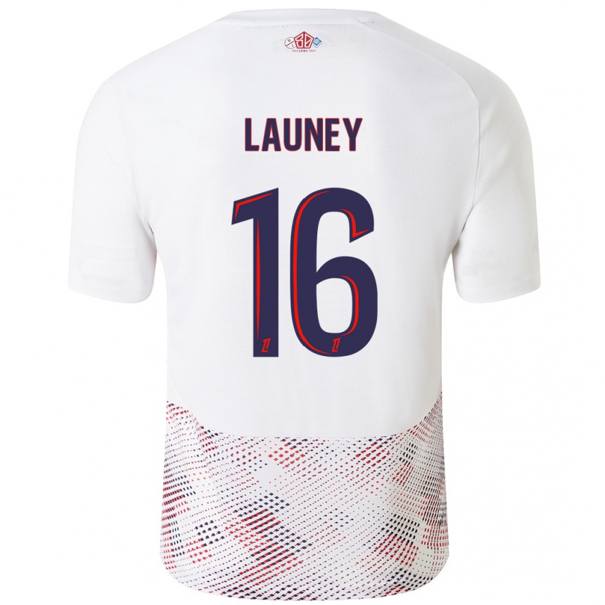 Kinder Fußball Elisa Launey #16 Weiß Königsblau Auswärtstrikot Trikot 2024/25 T-Shirt Luxemburg