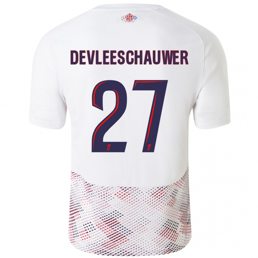 Kinder Fußball Gwenaëlle Devleeschauwer #27 Weiß Königsblau Auswärtstrikot Trikot 2024/25 T-Shirt Luxemburg