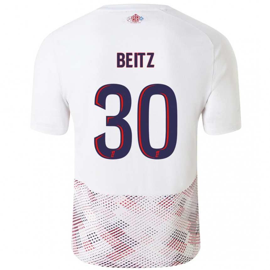 Kinder Fußball Taylor Beitz #30 Weiß Königsblau Auswärtstrikot Trikot 2024/25 T-Shirt Luxemburg