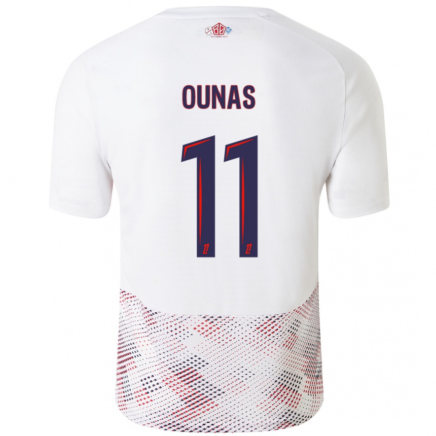 Kinder Fußball Adam Ounas #11 Weiß Königsblau Auswärtstrikot Trikot 2024/25 T-Shirt Luxemburg