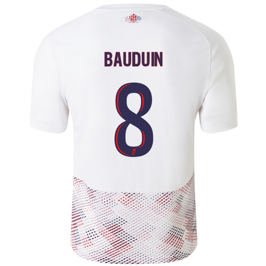 Kinder Fußball Justine Bauduin #8 Weiß Königsblau Auswärtstrikot Trikot 2024/25 T-Shirt Luxemburg