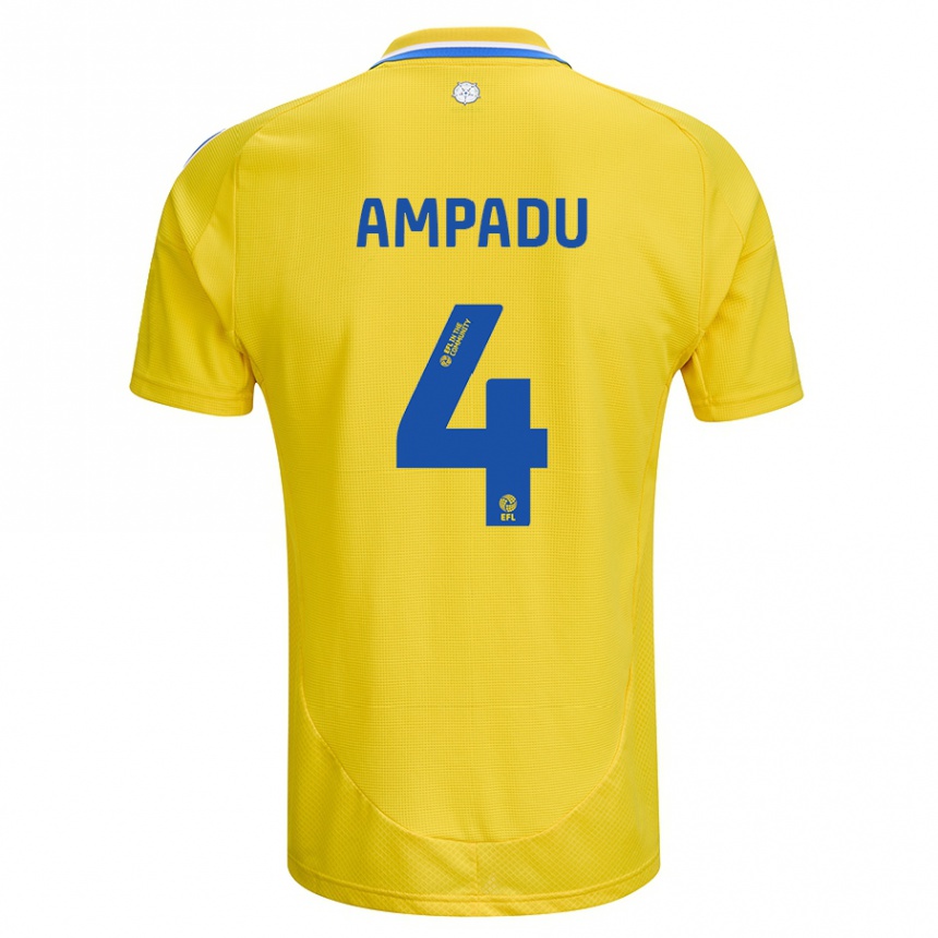 Kinder Fußball Ethan Ampadu #4 Gelb Blau Auswärtstrikot Trikot 2024/25 T-Shirt Luxemburg