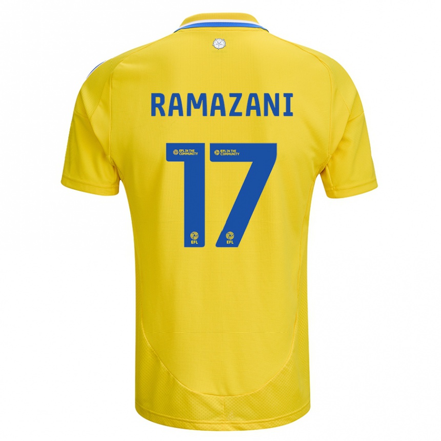 Kinder Fußball Largie Ramazani #17 Gelb Blau Auswärtstrikot Trikot 2024/25 T-Shirt Luxemburg