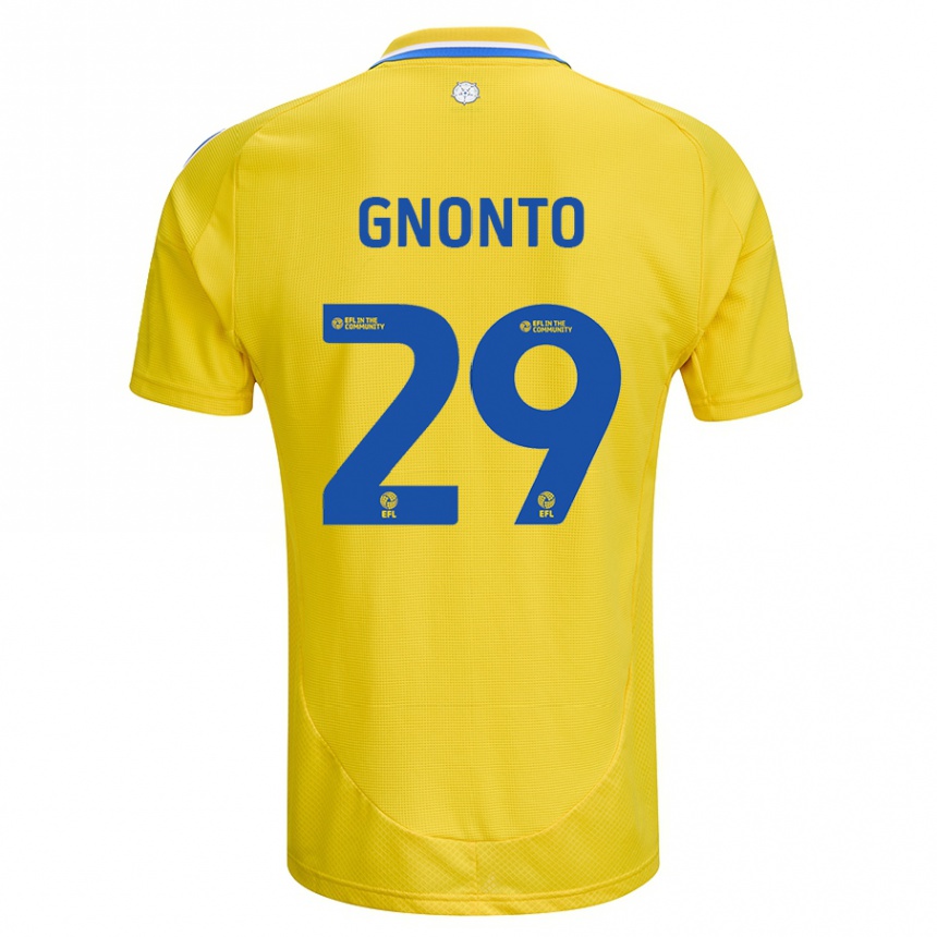 Kinder Fußball Wilfried Gnonto #29 Gelb Blau Auswärtstrikot Trikot 2024/25 T-Shirt Luxemburg