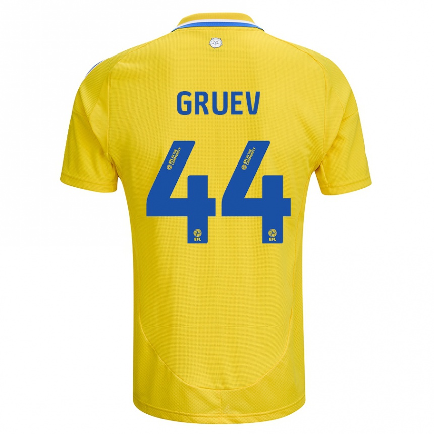 Kinder Fußball Ilia Gruev #44 Gelb Blau Auswärtstrikot Trikot 2024/25 T-Shirt Luxemburg