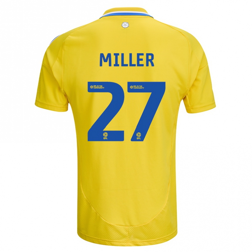 Kinder Fußball Amari Miller #27 Gelb Blau Auswärtstrikot Trikot 2024/25 T-Shirt Luxemburg