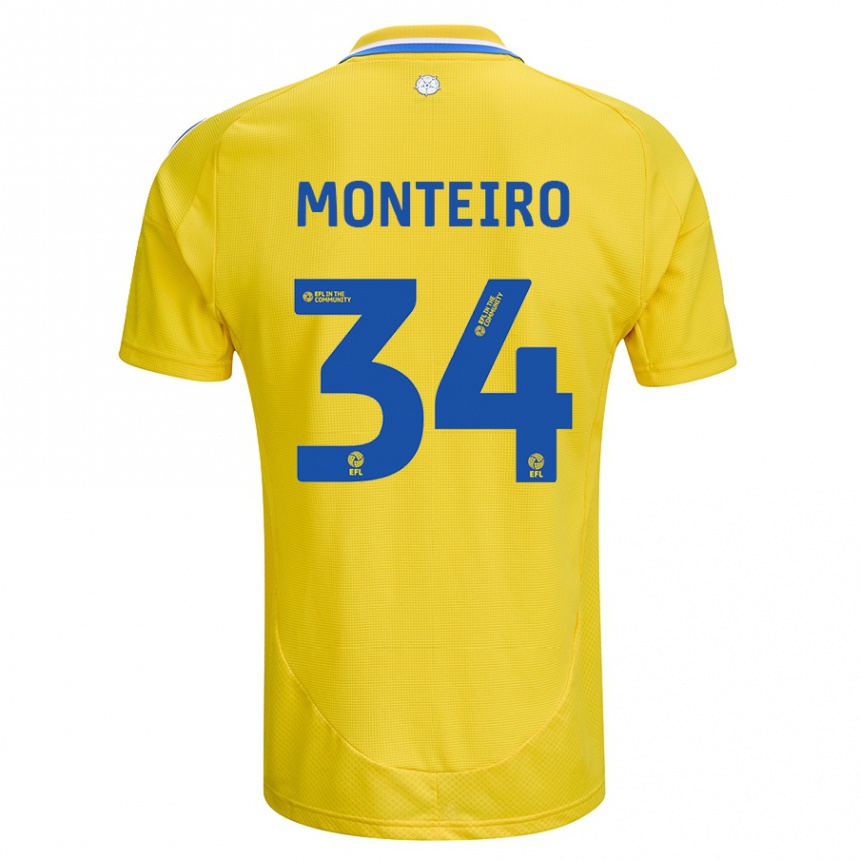 Kinder Fußball Diogo Monteiro #34 Gelb Blau Auswärtstrikot Trikot 2024/25 T-Shirt Luxemburg