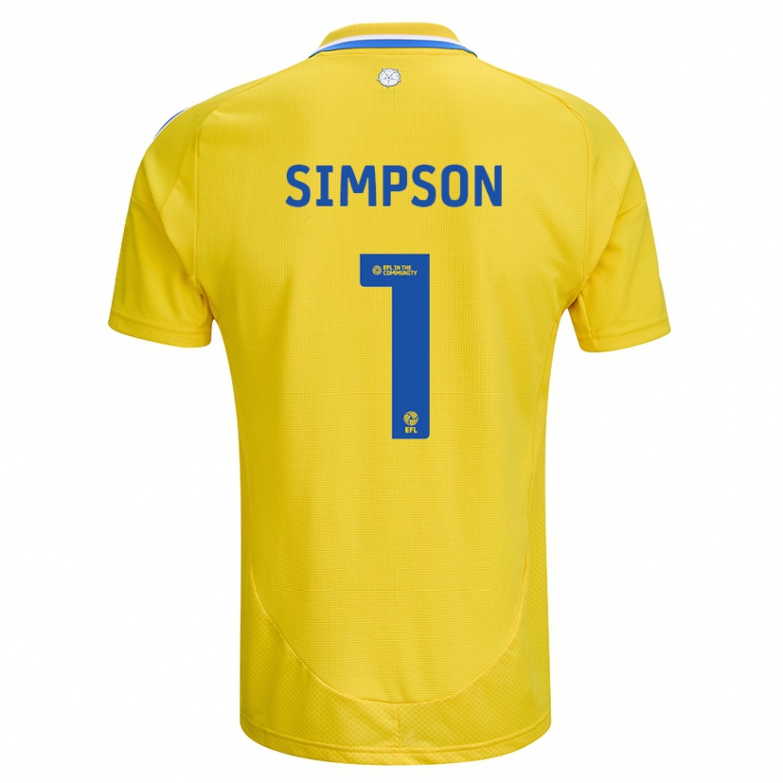 Kinder Fußball Carrie Simpson #1 Gelb Blau Auswärtstrikot Trikot 2024/25 T-Shirt Luxemburg