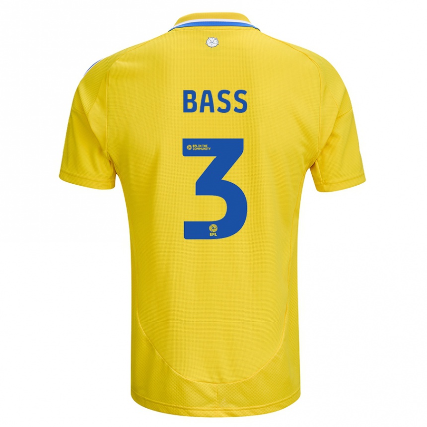 Kinder Fußball Rebekah Bass #3 Gelb Blau Auswärtstrikot Trikot 2024/25 T-Shirt Luxemburg