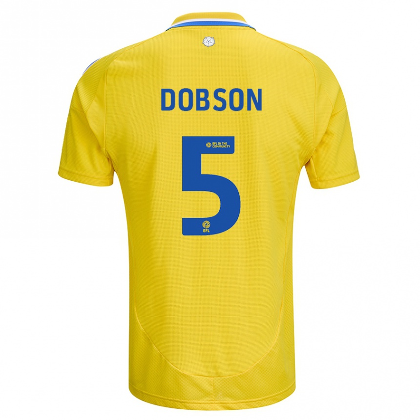 Kinder Fußball Ellie Dobson #5 Gelb Blau Auswärtstrikot Trikot 2024/25 T-Shirt Luxemburg