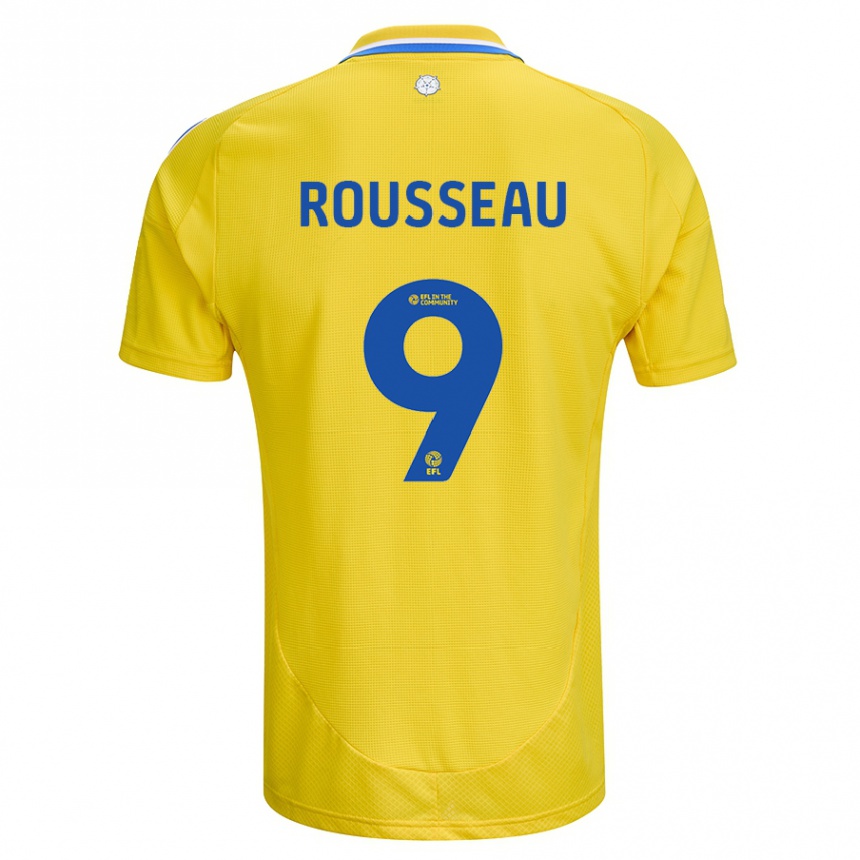 Kinder Fußball Jess Rousseau #9 Gelb Blau Auswärtstrikot Trikot 2024/25 T-Shirt Luxemburg