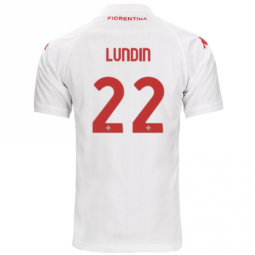 Kinder Fußball Karin Lundin #22 Weiß Auswärtstrikot Trikot 2024/25 T-Shirt Luxemburg