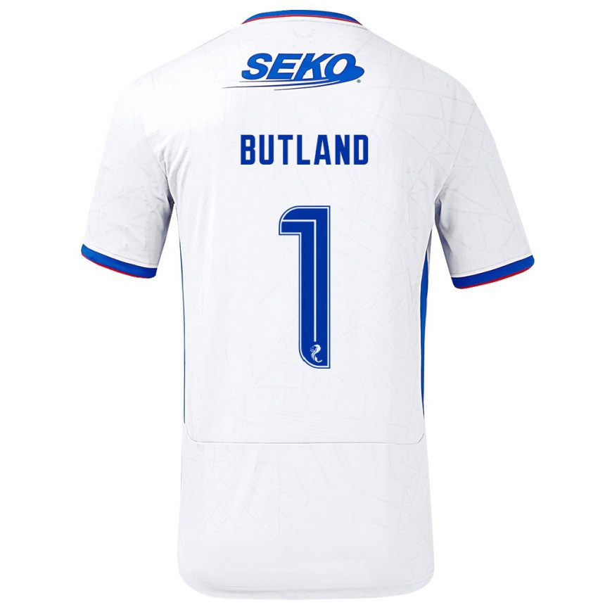 Kinder Fußball Jack Butland #1 Weiß Blau Auswärtstrikot Trikot 2024/25 T-Shirt Luxemburg