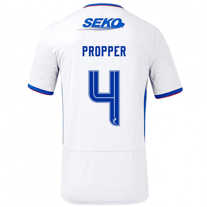 Kinder Fußball Robin Pröpper #4 Weiß Blau Auswärtstrikot Trikot 2024/25 T-Shirt Luxemburg